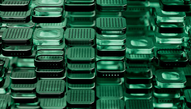 Abstract high-tech background with green square blocks