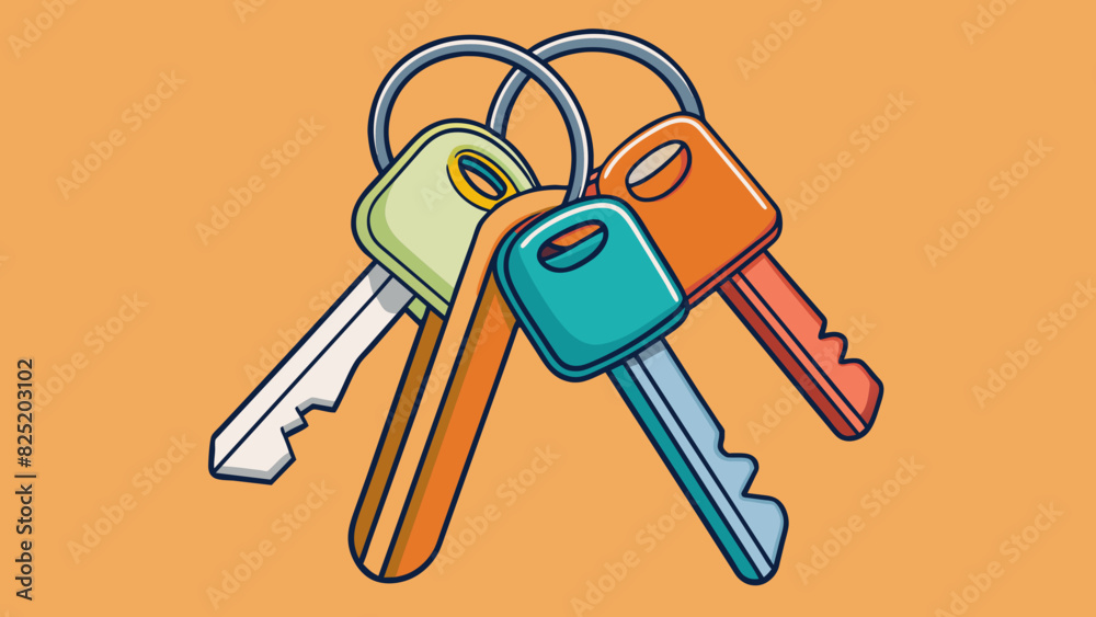 Poster A set of keys on a keychain each key representing a different door or lock that the owner has access to. Though each key serves a different purpose. Cartoon Vector.