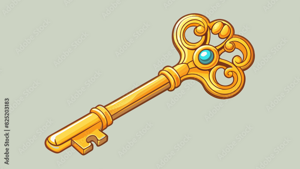 Poster A shimmering golden key with intricate designs carved into it embodying the belief that the key to success lies within oneself.. Cartoon Vector.