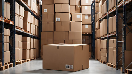Cardboard boxes in the warehouse, logistic center. Warehouse filled with cardboard. cardboard boxes, Huge pile of cardboard boxes. AI generated image, ai.