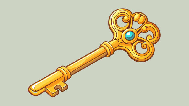 A shimmering golden key with intricate designs carved into it embodying the belief that the key to success lies within oneself.. Cartoon Vector.