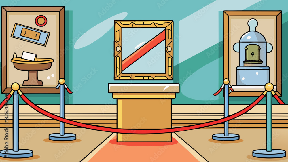 Poster A silent museum display with a missing artifact leaving a noticeable gap in the collection and a lack of completeness in the exhibit. The significance. Cartoon Vector.