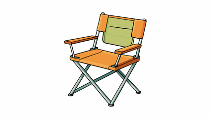 Fototapeta premium A simple metal folding chair with a canvas seat and backrest. It is lightweight and easy to transport making it ideal for outdoor events or picnics.. Cartoon Vector.