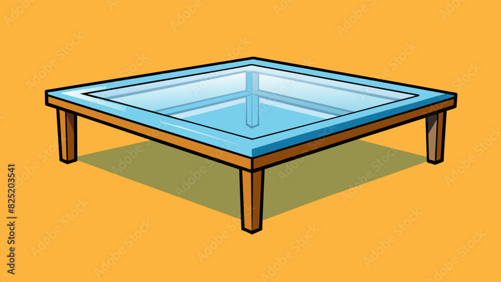 Poster a sleek and minimalistic coffee table with a sleek black metal frame and a large square glass top. t
