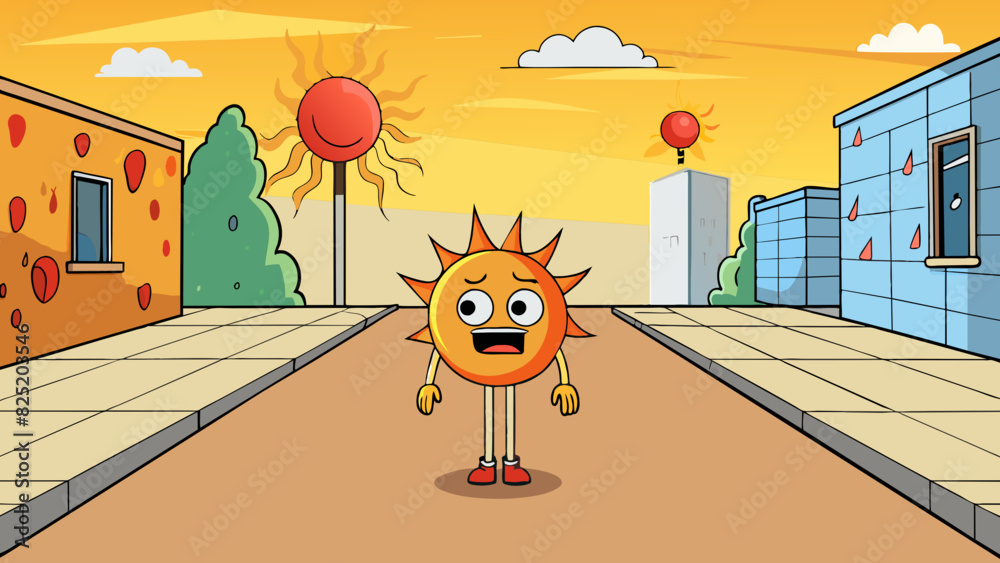 Poster a sizzling hot sidewalk its surface shimmering in the scorching midday sun. the heat is so intense t