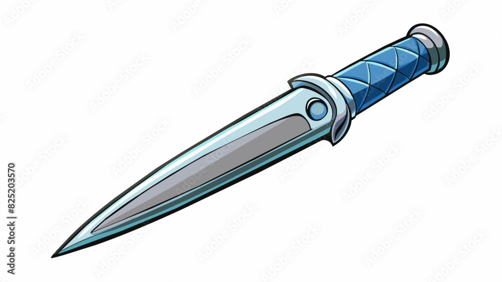 Poster A sleek metallic object with a sharp pointed tip and a curved handle. It is used for ting and can easily slice through paper fabric and other. Cartoon Vector.