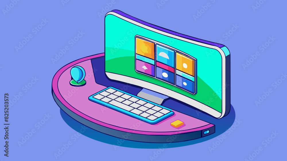 Aufkleber A sleek modern device with a slim profile and a large curved screen capable of streaming online content and displaying vibrant colors.. Cartoon Vector.