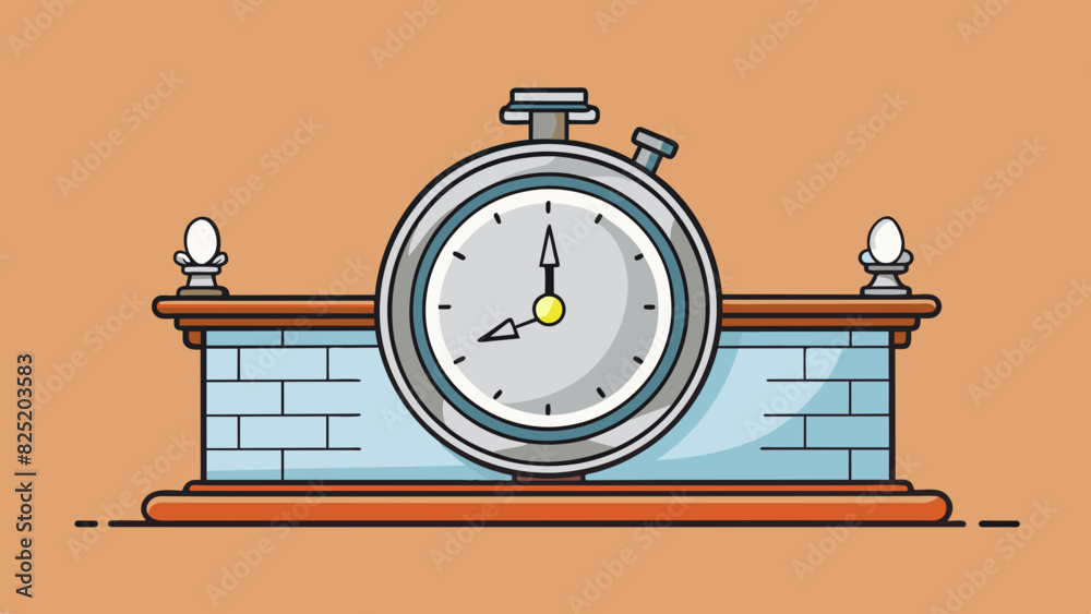 Poster A sleek silver clock on a mantle its hands moving gracefully and soundlessly with each passing second.. Cartoon Vector.