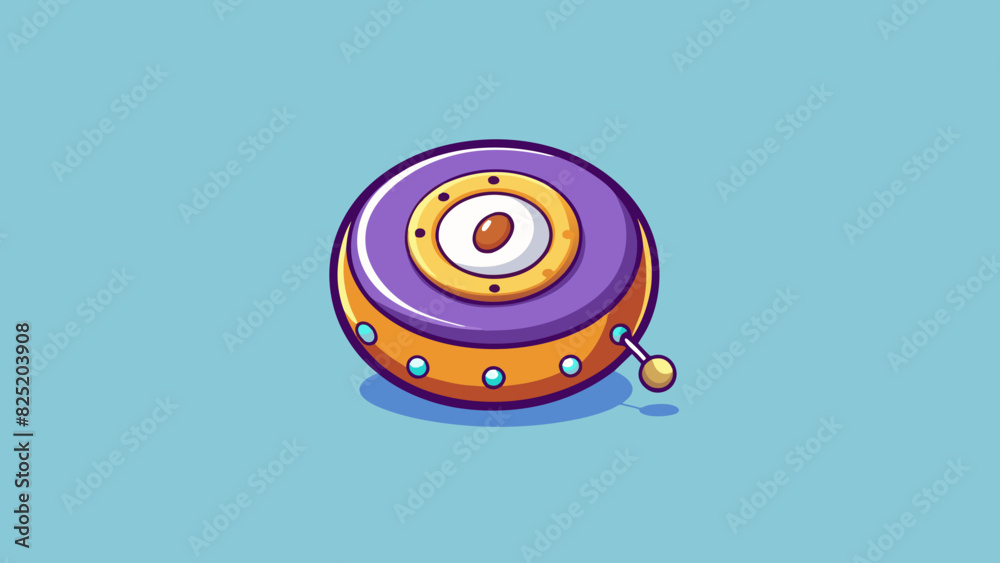 Poster A small round object with a smooth shiny exterior and a button in the center that when pressed produces a melodious chime.. Cartoon Vector.