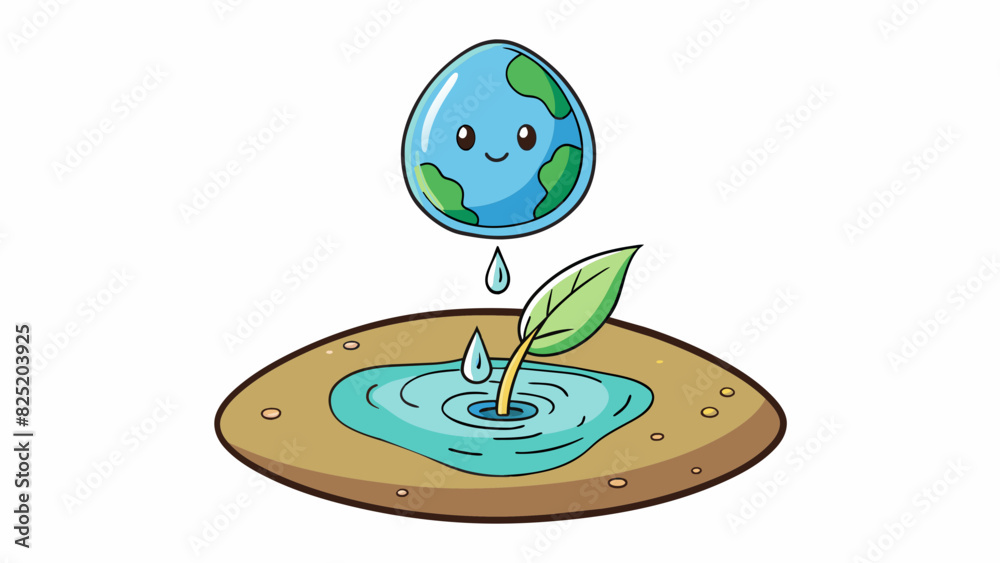 Aufkleber a small round droplet of water falls from the tip of a leaf and lands on the damp ground below leavi