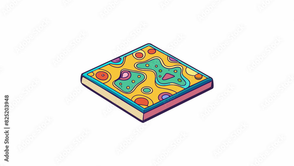 Poster A small square piece of paper with intricate colorful patterns covering its surface. The paper feels thin and fragile almost like tissue paper. It is. Cartoon Vector.
