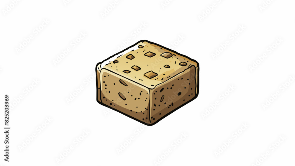 Poster A small squareshaped object with a rough textured surface. It is made of stone and is often used for grinding and crushing herbs and es.. Cartoon Vector.