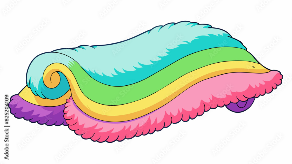 Poster A soft fluffy shape with long tendrils hanging from it. It comes in various colors and can be used for comfort and warmth.. Cartoon Vector.