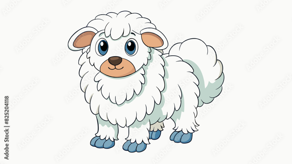 Poster a soft fluffy fourlegged creature with white fur and long floppy ears.. cartoon vector.
