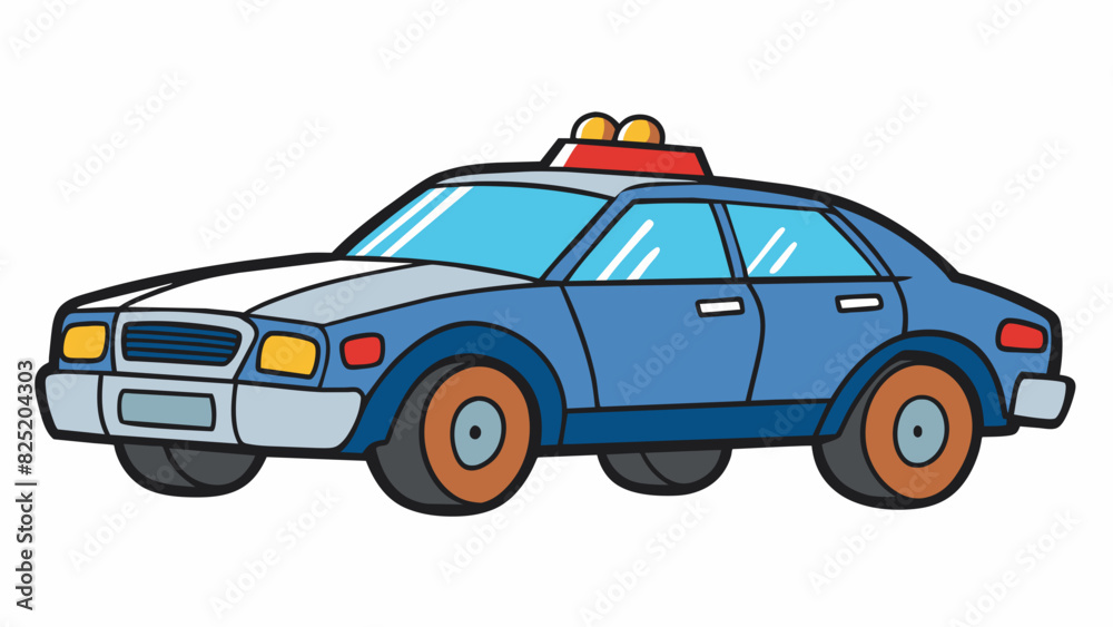 Poster A squad car with flashing lights and a siren responding to a call for assistance.. Cartoon Vector.