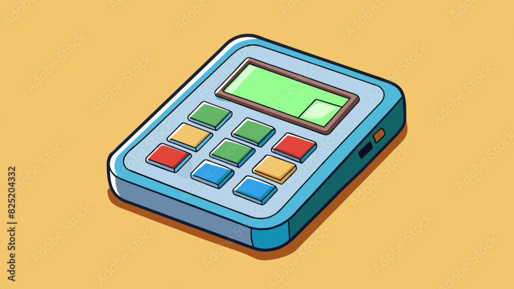Poster A squareshaped device with a screen and buttons probably a calculator.. Cartoon Vector.