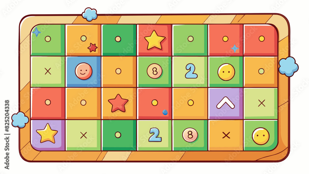 Aufkleber A square piece of paper with different colors numbers and symbols on it used for playing various games and activities.. Cartoon Vector.