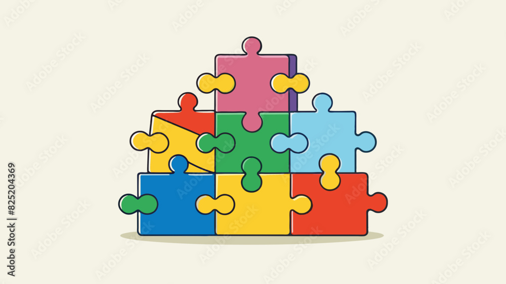 Aufkleber A stack of colorful puzzle pieces each one intricately and interlocking with the others to form a bigger picture.. Cartoon Vector.