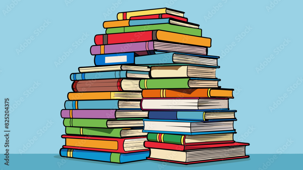 Aufkleber a stack of a million books reaching high into the sky their spines displaying a kaleidoscope of colo