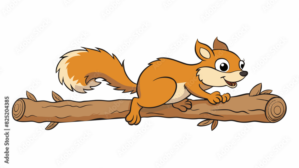 Poster A squirrel frantically running along a tree branch its bushy tail bouncing behind it as it rushes to gather nuts before winter sets in. Its small feet. Cartoon Vector.