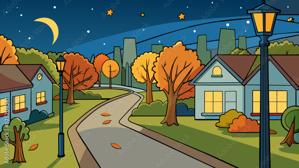 Poster as the evening settled in the streetlights flickered on casting a warm glow over the quiet neighborh