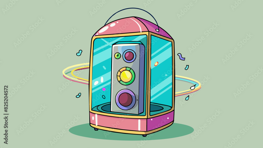 Aufkleber As the music played the speaker emitted a soft colorful light show. Its transparent casing was filled with LED lights that changed and danced in sync. Cartoon Vector.