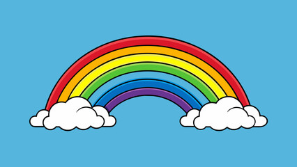 As the storm clouds part a vibrant rainbow appears in the sky its colors stretching across the entire horizon. The rainbows arch is wide and its. Cartoon Vector.