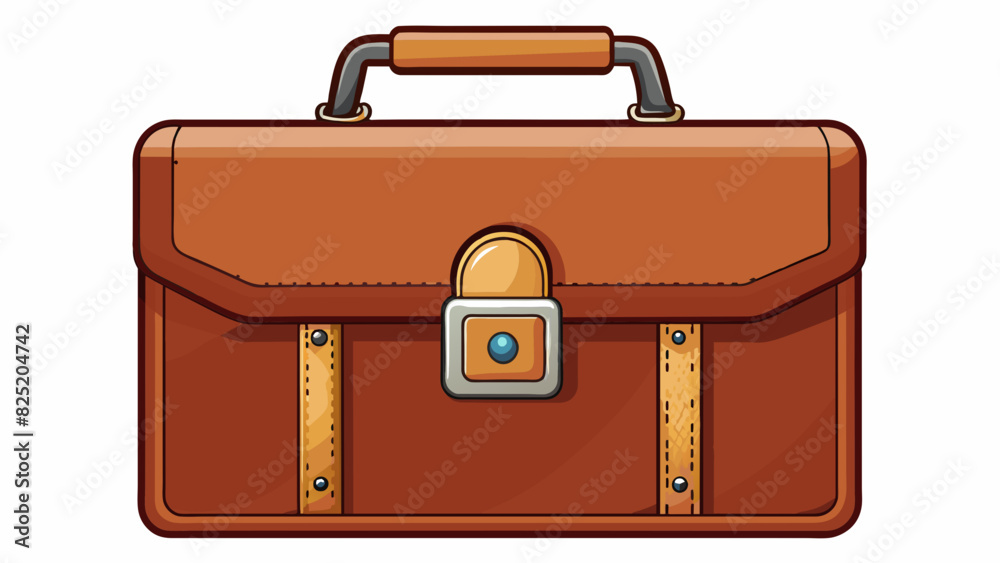 Poster A structured leather briefcase with multiple compartments and a secure lock. The glossy finish and professional design make it a practical and stylish. Cartoon Vector.