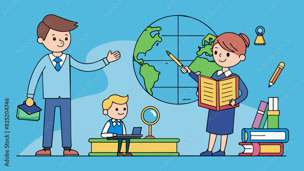 Poster A student depending on their teacher for knowledge and education learning from their lessons and guidance to expand their understanding of the world.. Cartoon Vector.