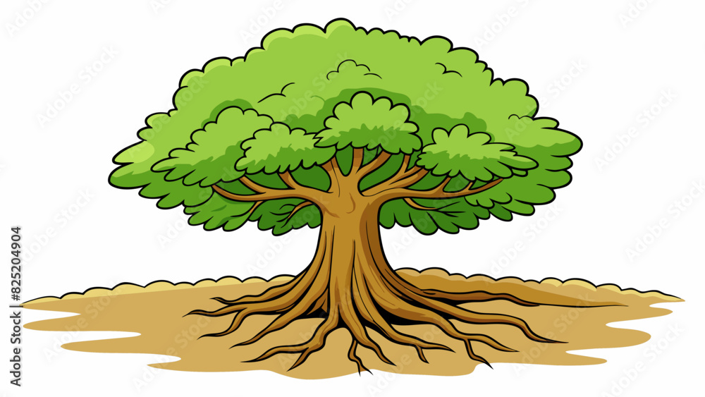Aufkleber a sy and imposing oak tree with thick roots firmly planted in the ground showcasing its power to wit