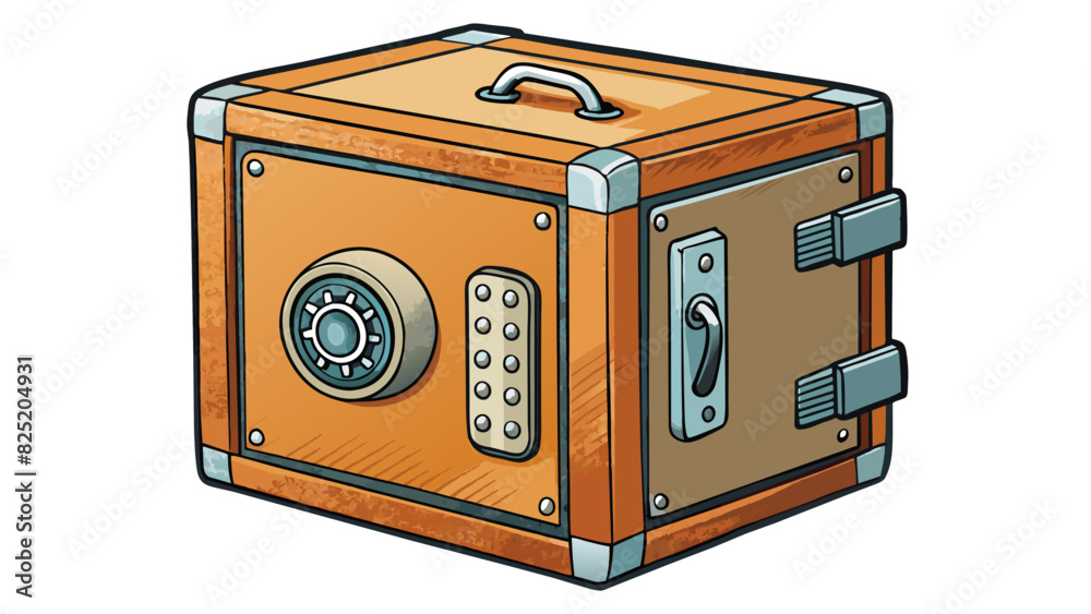 Poster A sy metal lockbox rusted with age and covered in scratches. It has a combination lock on the front and is large enough to store important documents. Cartoon Vector.