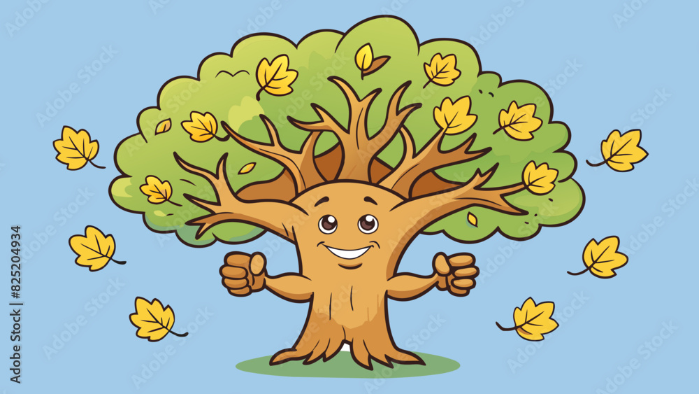 Poster A sy oak tree with its branches intertwined and leaves rustling in the breeze symbolizing a strong and unwavering friend who offers unwavering support. Cartoon Vector.