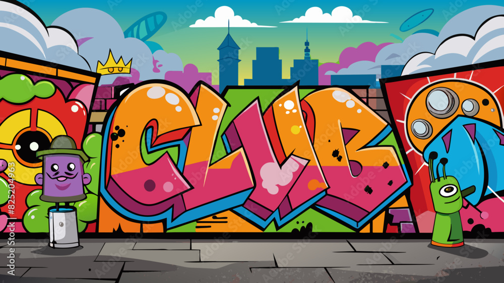 Poster As you make your way to the restroom you pass by a wall covered in graffiti art adding a hint of grit and edge to the clubs atmosphere. The colorful. Cartoon Vector.