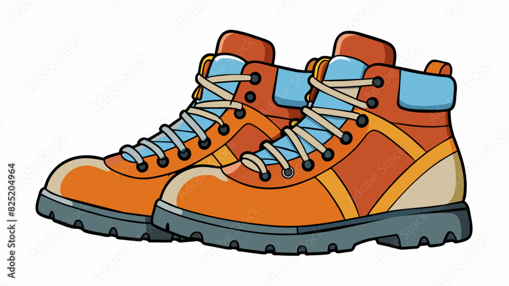 Poster a sy pair of hiking boots able to withstand rugged terrain and keep feet dry.. cartoon vector.
