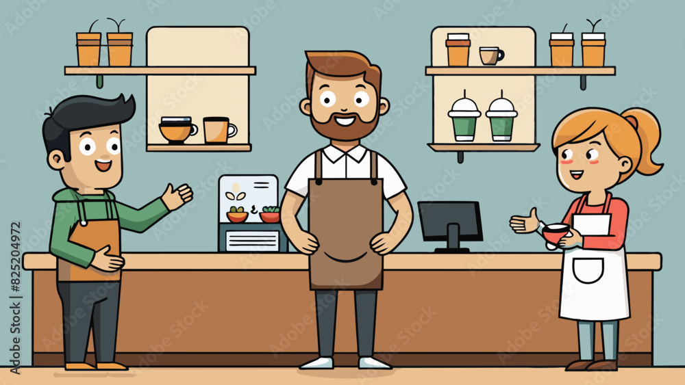 Poster as you wait in line at the coffee shop the barista greets each customer with a warm welcome and a pe