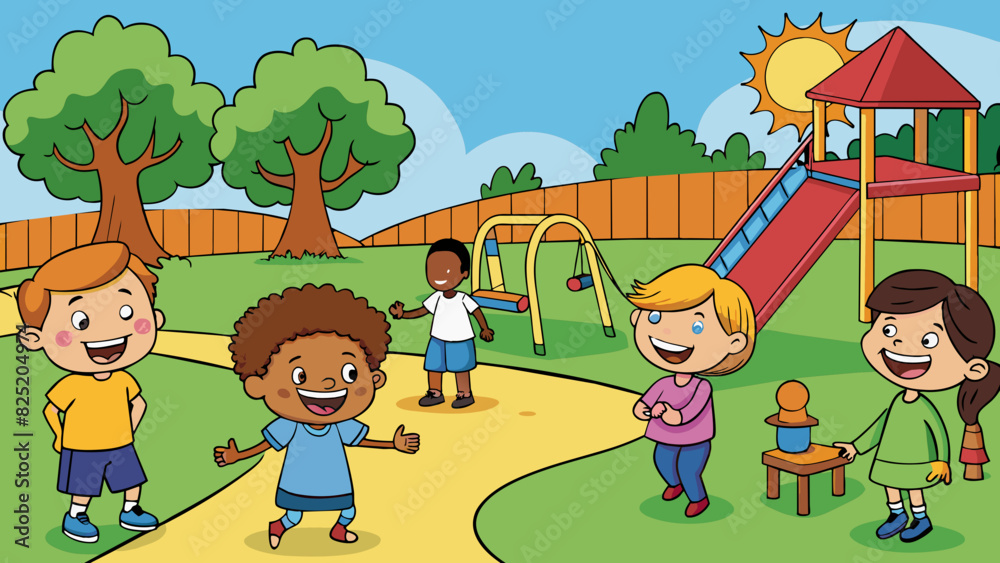 Poster as you sit in the park you hear the distant laughter of children playing in the playground. the soun