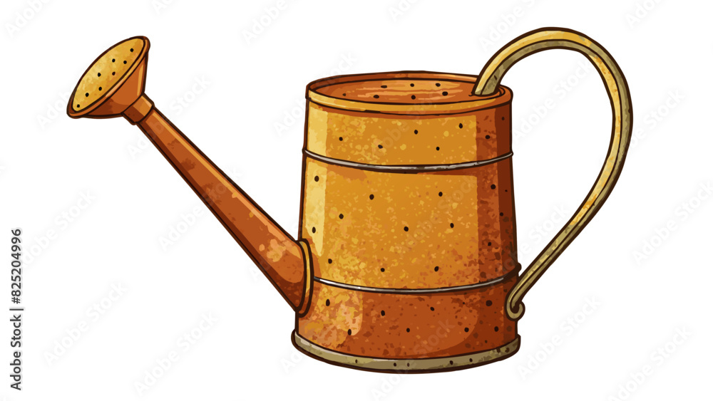 Poster a sy metal watering can with a long spout and a rusted weathered finish.. cartoon vector.