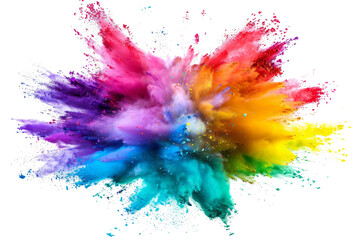 rainbow paint color powder festival explosion burst isolated white background.	