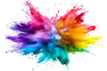 rainbow paint color powder festival explosion burst isolated white background.	