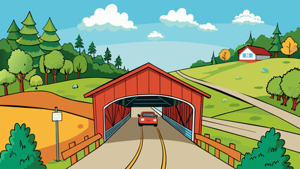 As you explore the countys winding backroads youll come across a charming oldfashioned covered bridge its wooden planks worn smooth from years of use. Cartoon Vector.