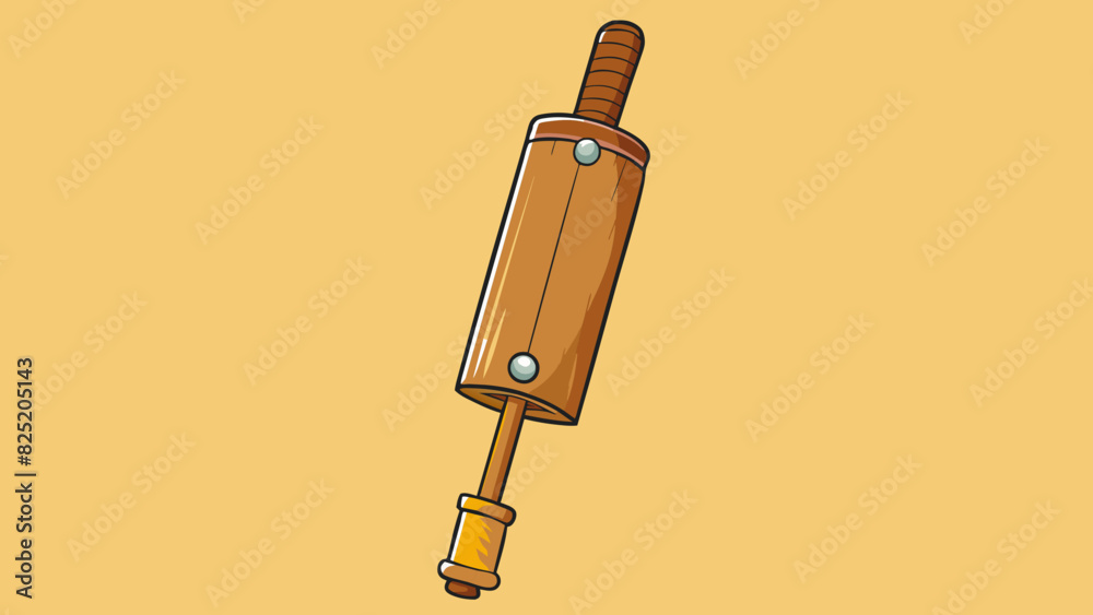 Wall mural a tall cylindrical object with a long handle and a large blade at the end. it has a wooden grip and 