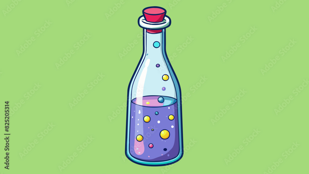 Poster A tall thin object made of clear glass filled with colorful liquid that bubbles and swirls when shaken. At the top there is a narrow opening and a. Cartoon Vector.