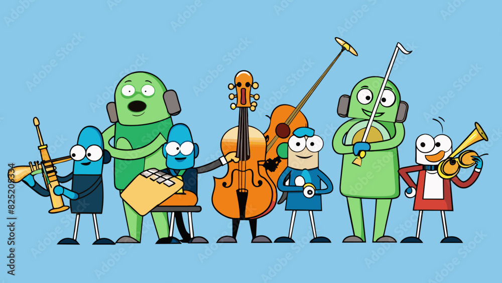 Poster A team is like a symphony orchestra where each member plays a different instrument but together they create harmonious music.. Cartoon Vector.