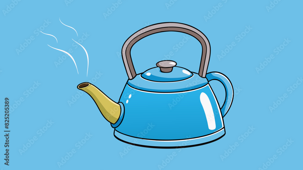 Poster a teapot with a spout pouring out a steady stream of boiling water. the surface of the water is clea