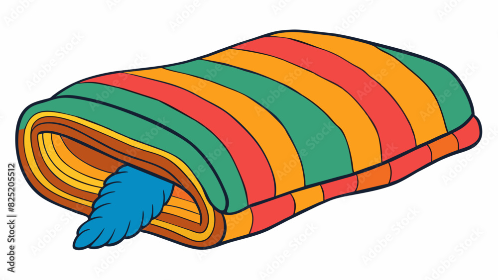Poster a thick woolen blanket with colorful stripes and a soft cozy texture.. cartoon vector.