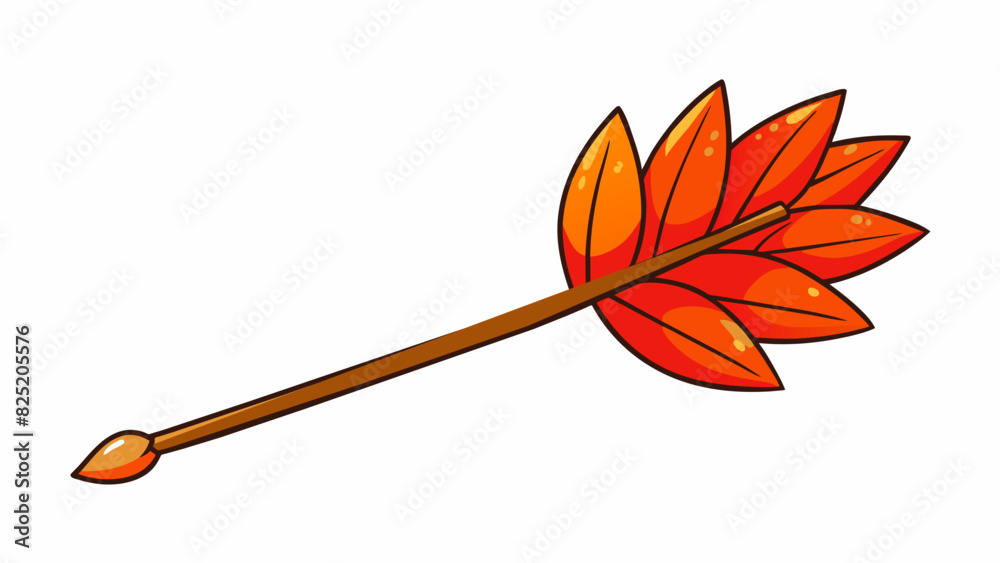Poster A tiny leaf still attached to its stem with vibrant red and orange hues perfect for autumn decorations.. Cartoon Vector.