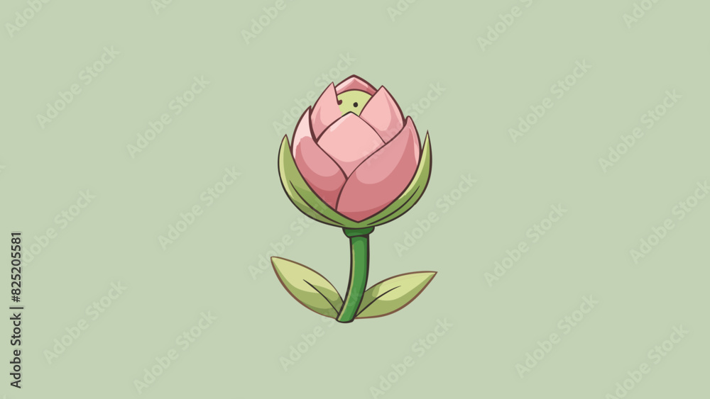 Poster a tiny delicate flower bud unfurling its delicate petals in a gentle soft pink hue.. cartoon vector.