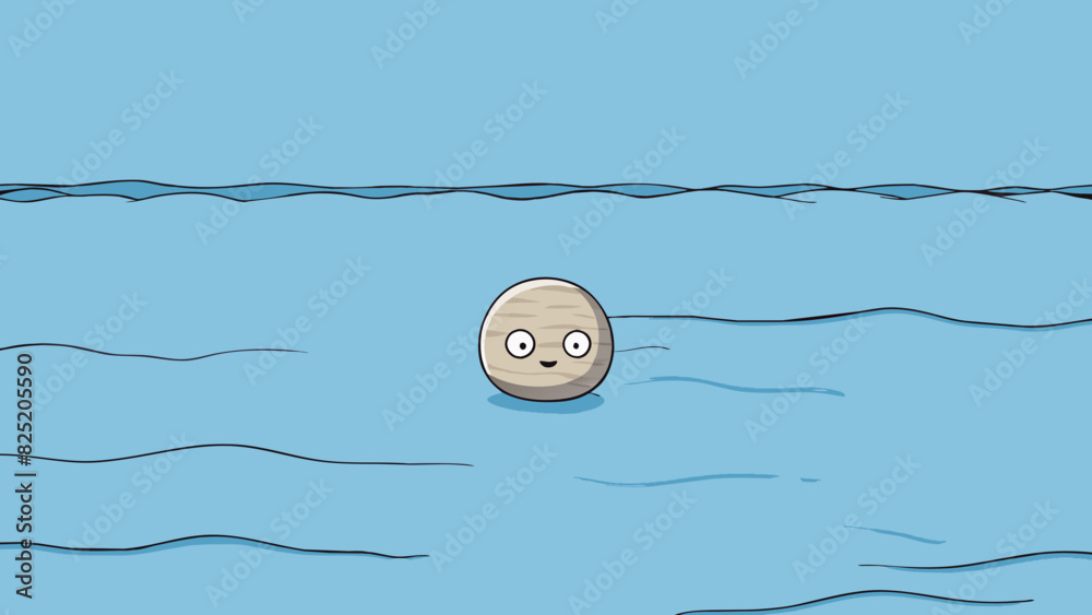Aufkleber A tiny pebble sits on the edge of a vast ocean a stark contrast between its small size and the seemingly boundless expanse of water before it.. Cartoon Vector.