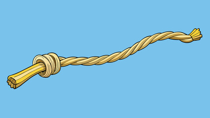 A thin and slightly frayed rope only about 3 feet long. It used to be part of a much longer rope but has been and repurposed for a new use.. Cartoon Vector.