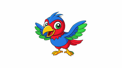 Obraz premium A third bird catches my eye with its vibrant colors its head is a bright blue its body a deep red and its wings are a mix of yellow and green. Its. Cartoon Vector.